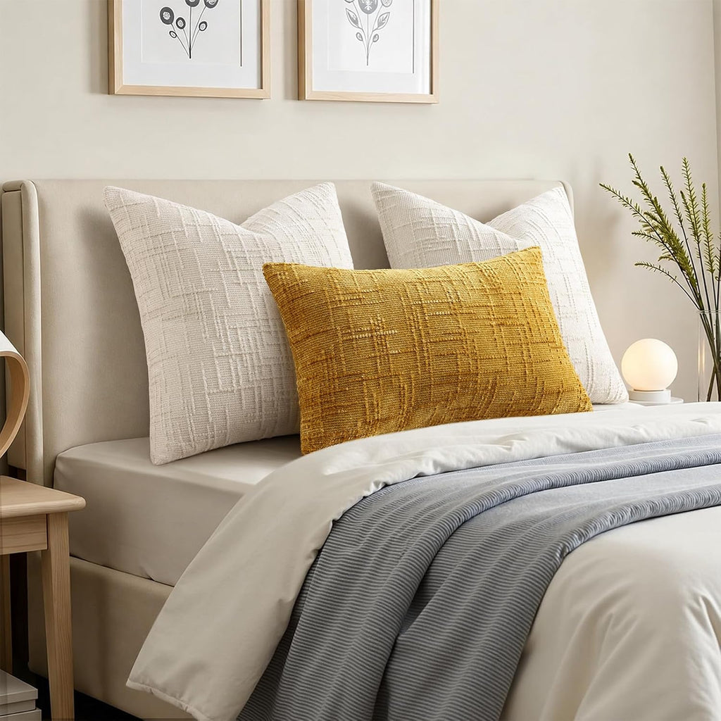Pallene Cream White Textured Chenille Throw Pillow Covers 18x18 Set of 2