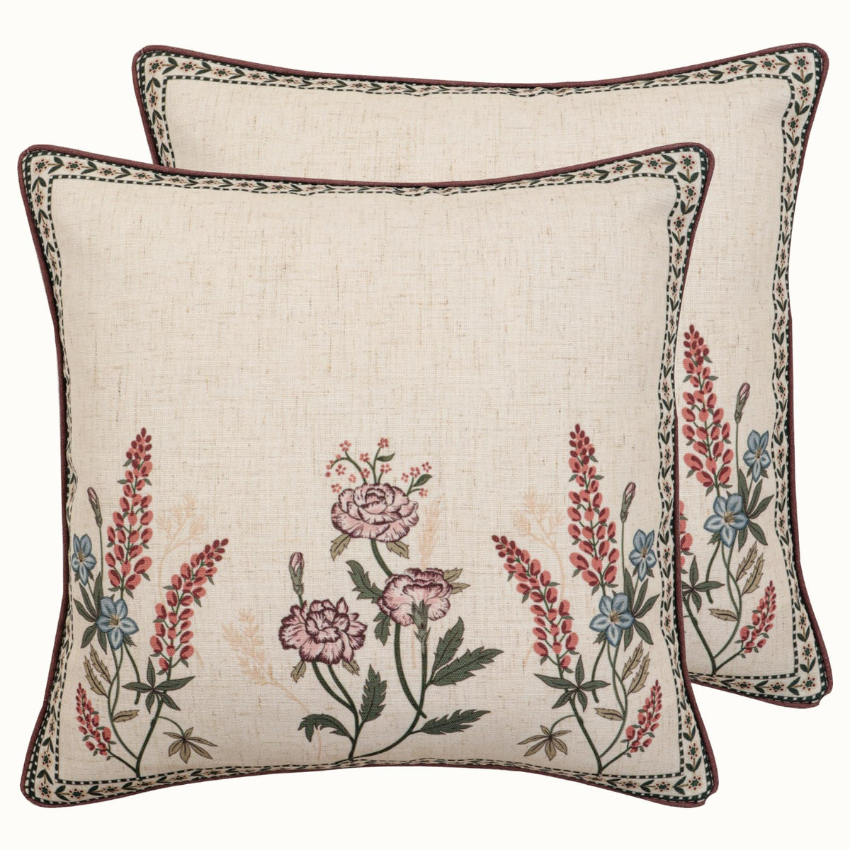 ISAENNE Vintage Elegant Linen Square Throw Pillow Cover,18"x18"-Albano A