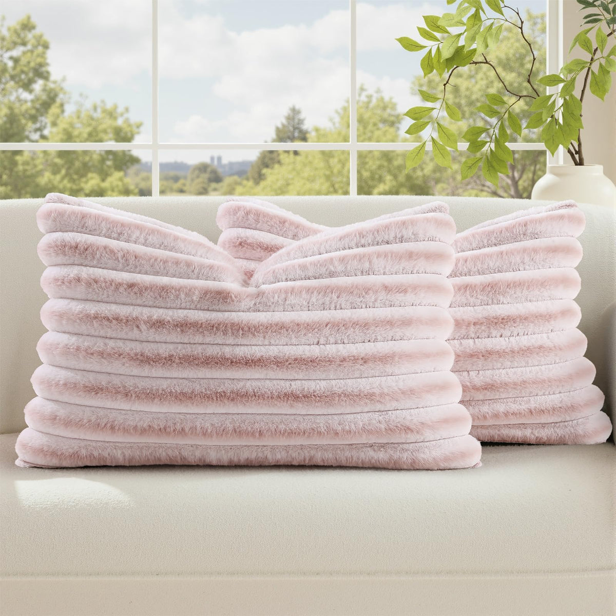decorUhome Fall Faux Fur Throw Pillow Covers 18x18 Set of 2 Grey Blue