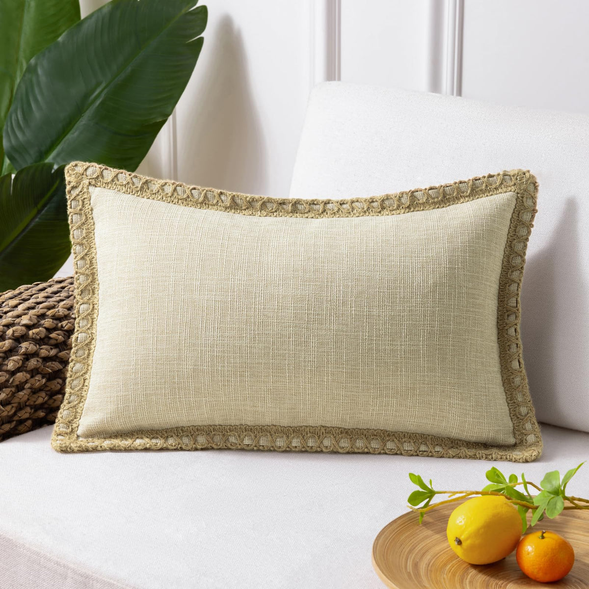 Phantoscope Pack of 2 Coastal Aqua Pillow Covers 18x18, Textured Polyester with Rope Trim, Fade Resistant Vintage Turquoise Blue Decorative Cushion Cases, Hidden Zipper, Farmhouse Boho Beach Decor