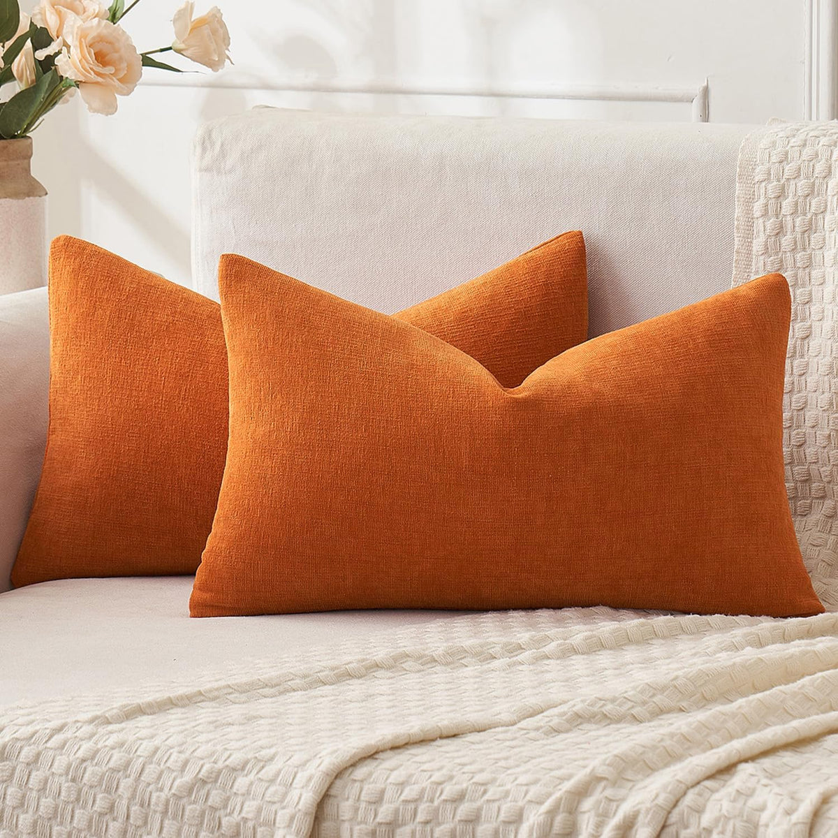MIULEE Sage Green Chenille Couch Throw Pillow Covers, 18x18