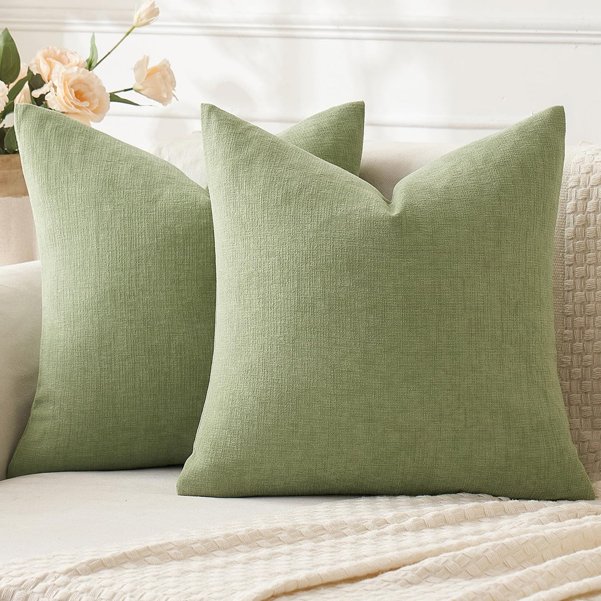 MIULEE Blush Pink Chenille Couch Throw Pillow Covers, 18x18