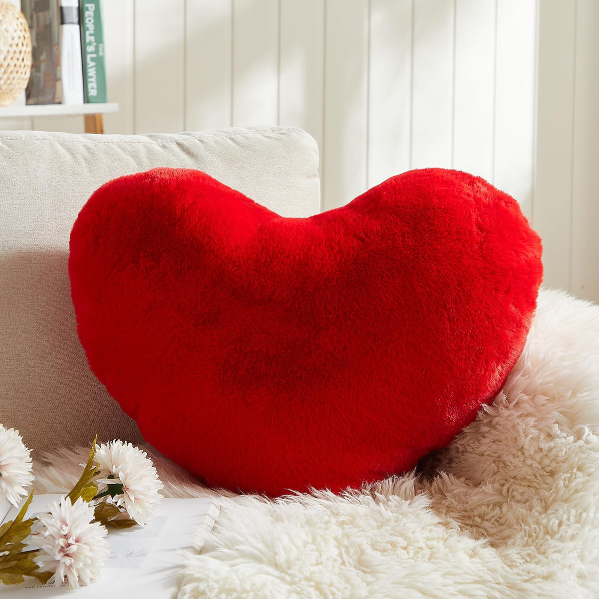 EastTree Heart Pillows, Light Blue Heart Shaped Pillows, Love Throw Pillows Gifts, Ultra Soft Faux Rabbit Fur Small Cute Pillows, Women Girls Kid Room Decor 10x13 Inch