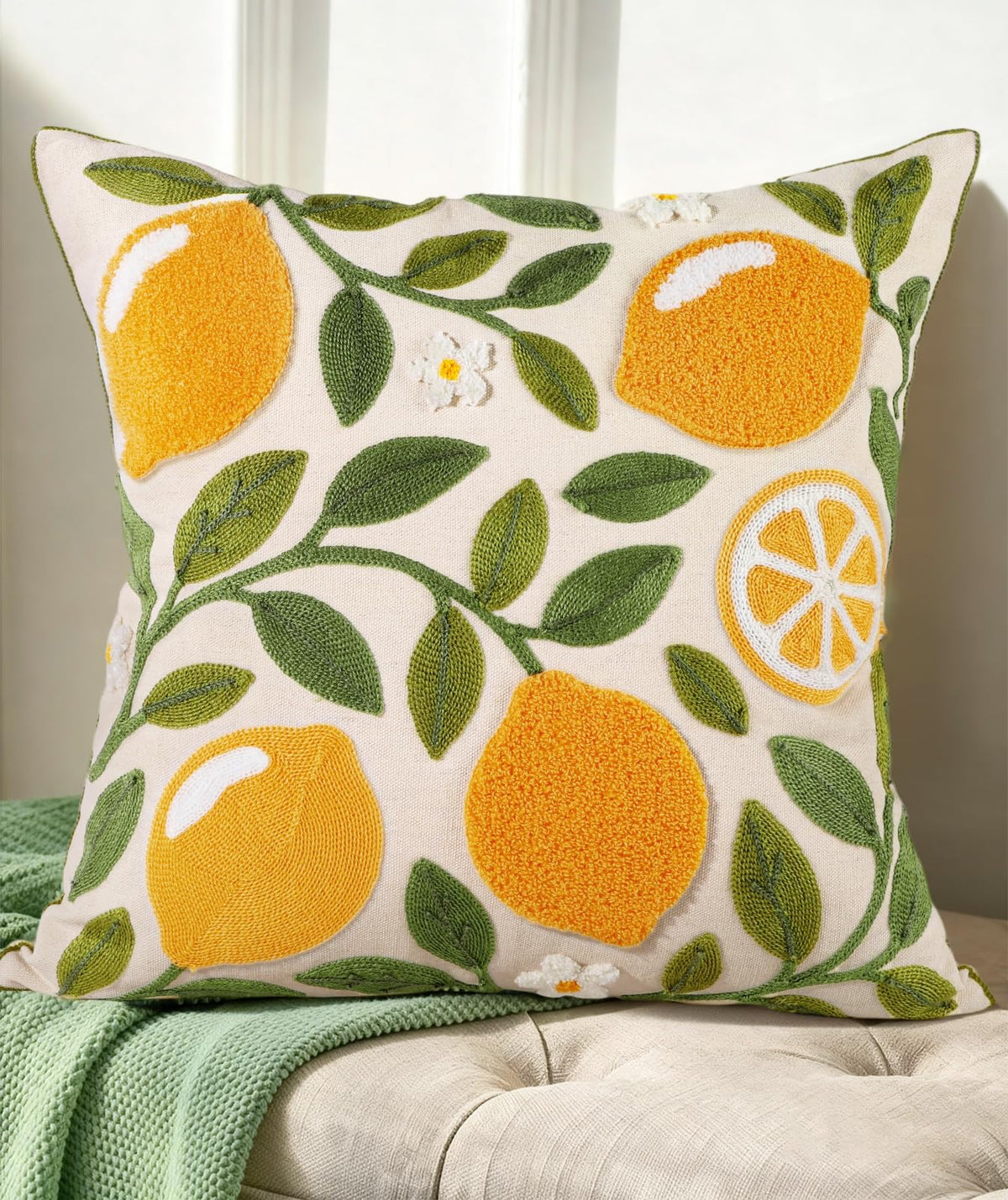 Embroidered Throw Pillow Cover, 18x18 Inch, Fall Abstract Floral