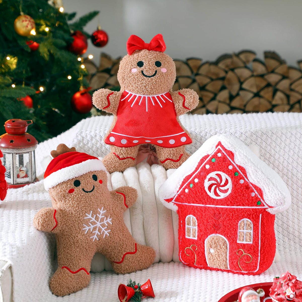 Konohan 3 Pcs Christmas Gingerbread Man Throw Pillows for Christmas Decor