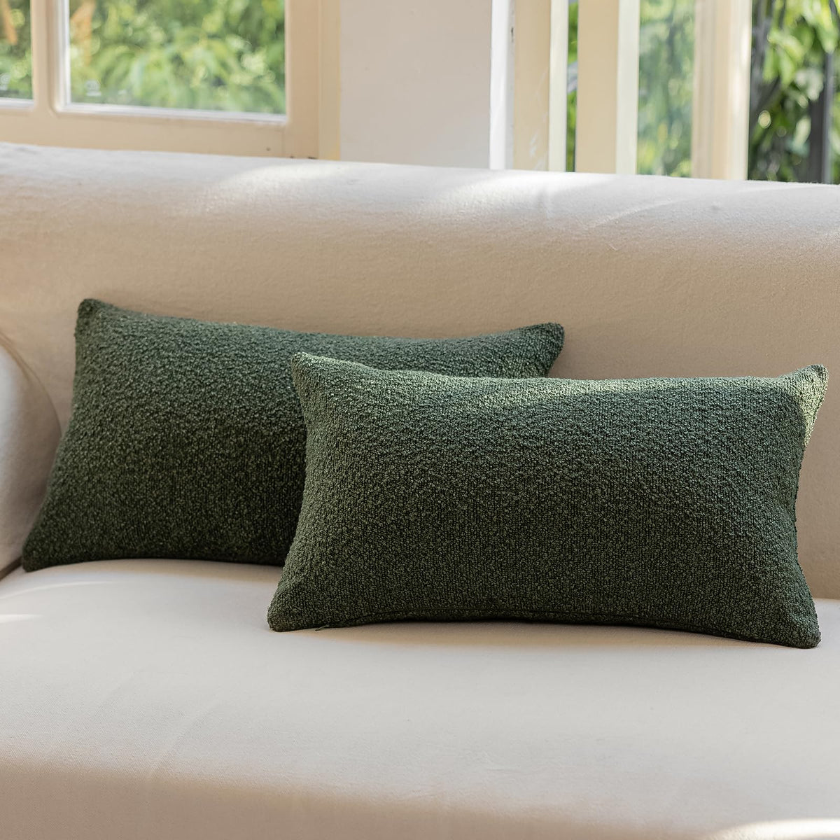 GEEORY Decorative Throw Pillow Covers 18x18 Inch Pack of 2,Textured Boucle Neutral Cushion Cases for Bed Couch Sofa, Accent Mordern Farmhouse & Minimalist Home Decor (Olive Green) GE05-18