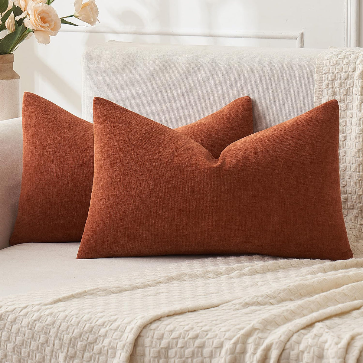 MIULEE Sage Green Chenille Couch Throw Pillow Covers, 18x18