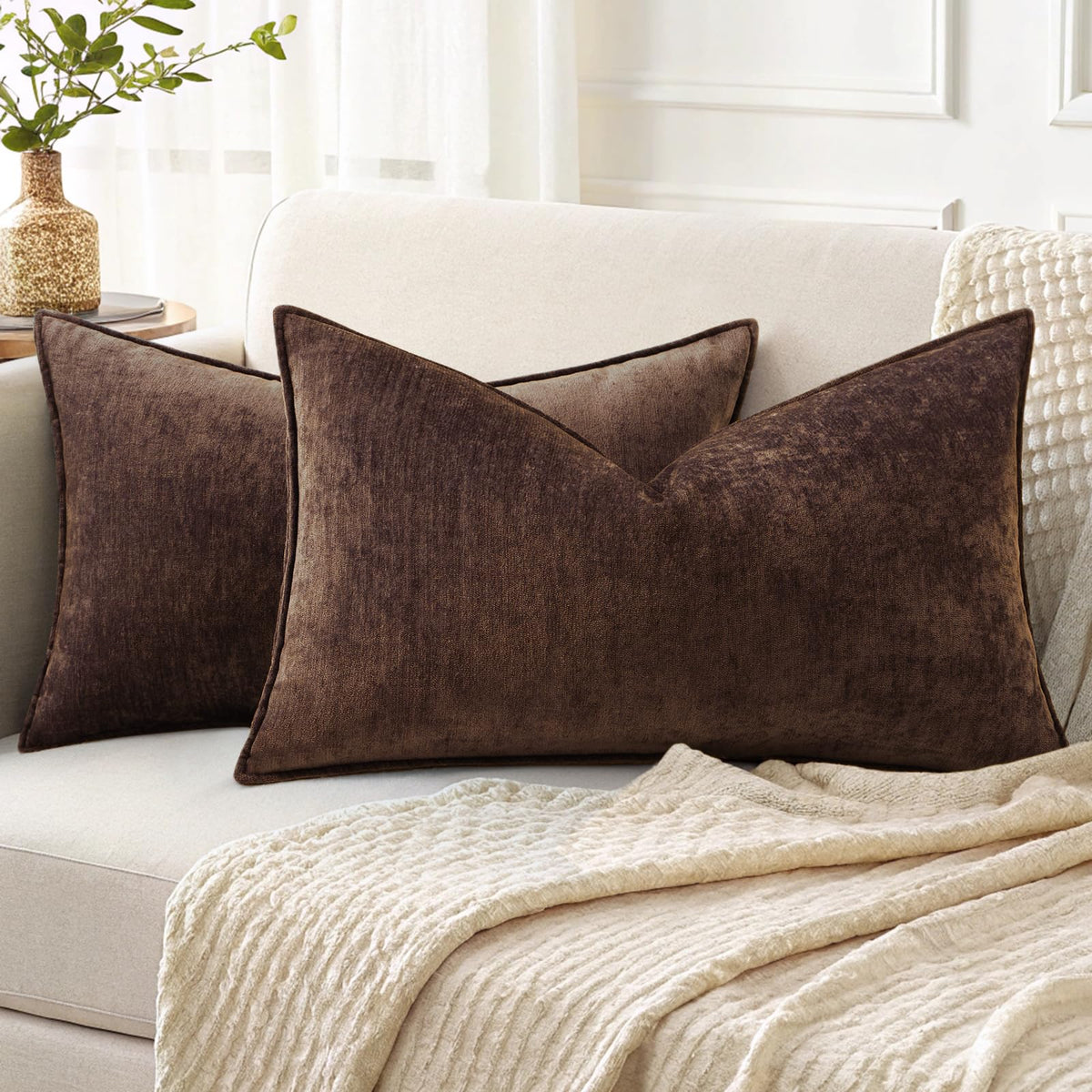 decorUhome Chenille Ultimate Gray Throw Pillow Covers 18x18 Set of 2