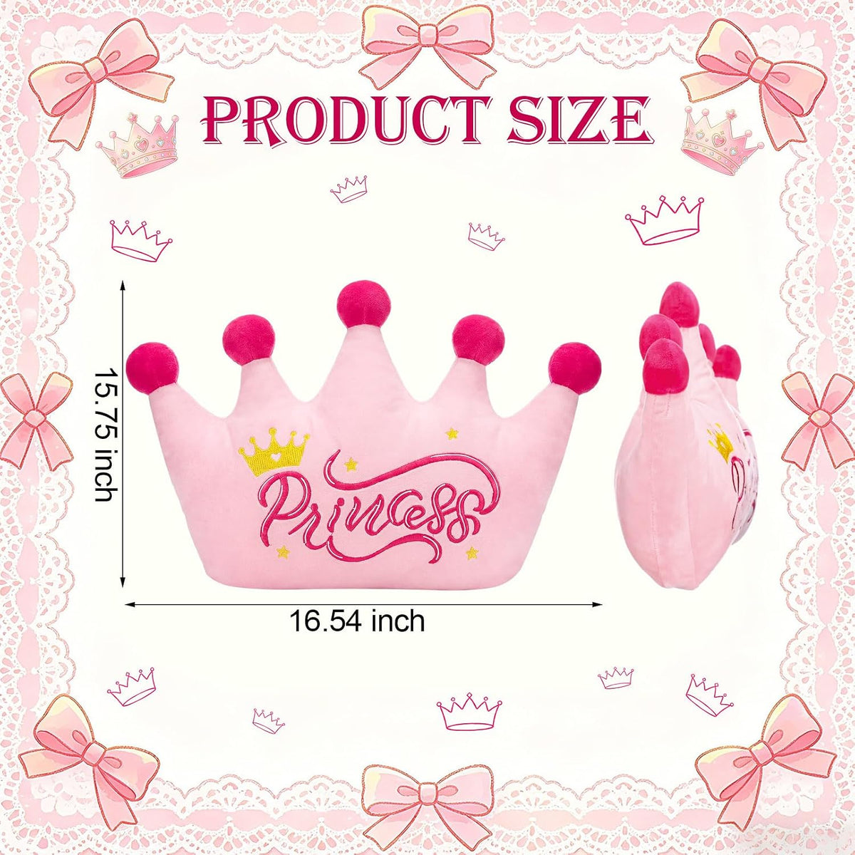 Sliner Crown Shaped Throw Pillow 16'' x 15'' Pink Plush Crown Princess
