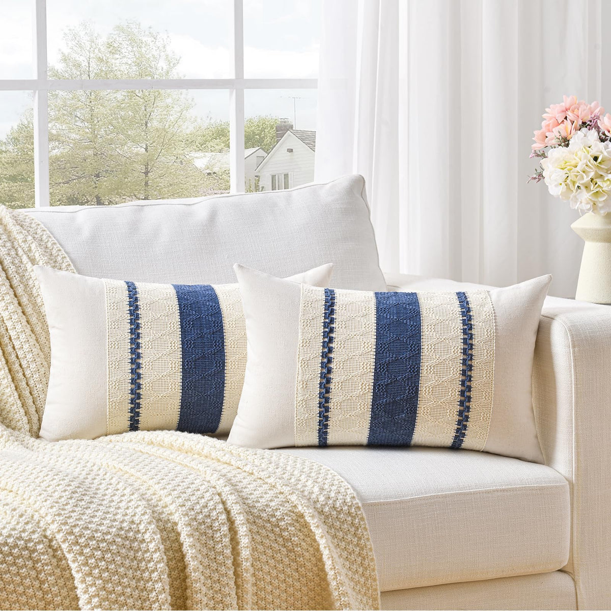 Fancy Homi Set of 2 Boho Olive Green Decorative Throw Pillow Cover 18x18 Inch for Couch Bed Sofa, Aesthetic Modern Organic Farmhouse Home Decor, Soft Cotton Cute Accent Macrame Woven Cushion Case