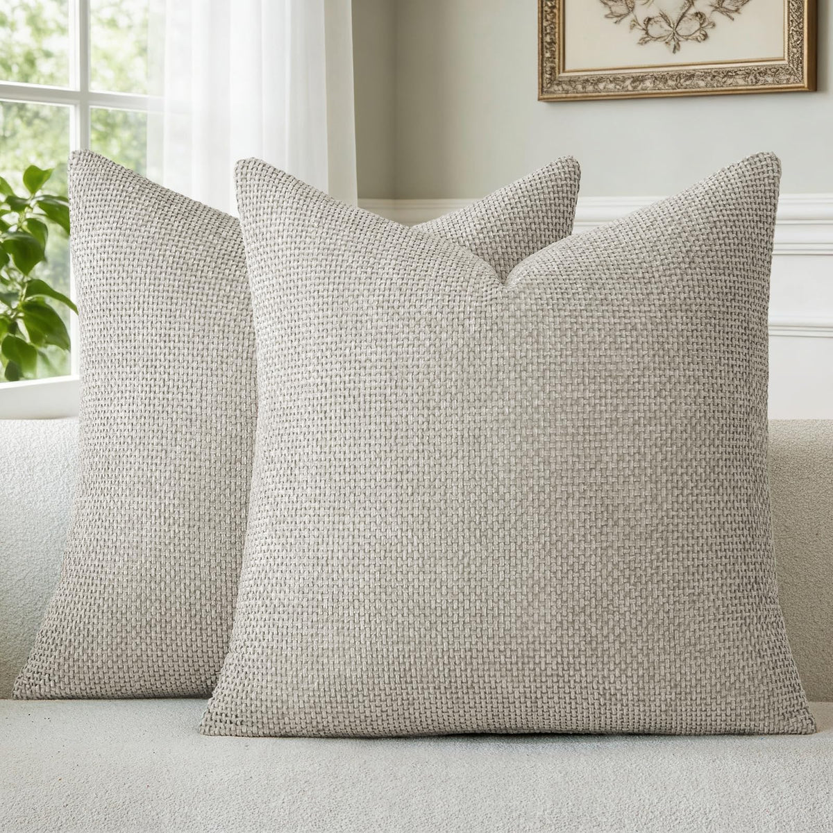 a moment Light Green Chenille Throw Pillow Covers 20x20 Inch Pack of 2 Modern Decorative Throw Pillow Covers Farmhouse Cross Covers Home Decor for Sofa Bedroom Living Room Spring