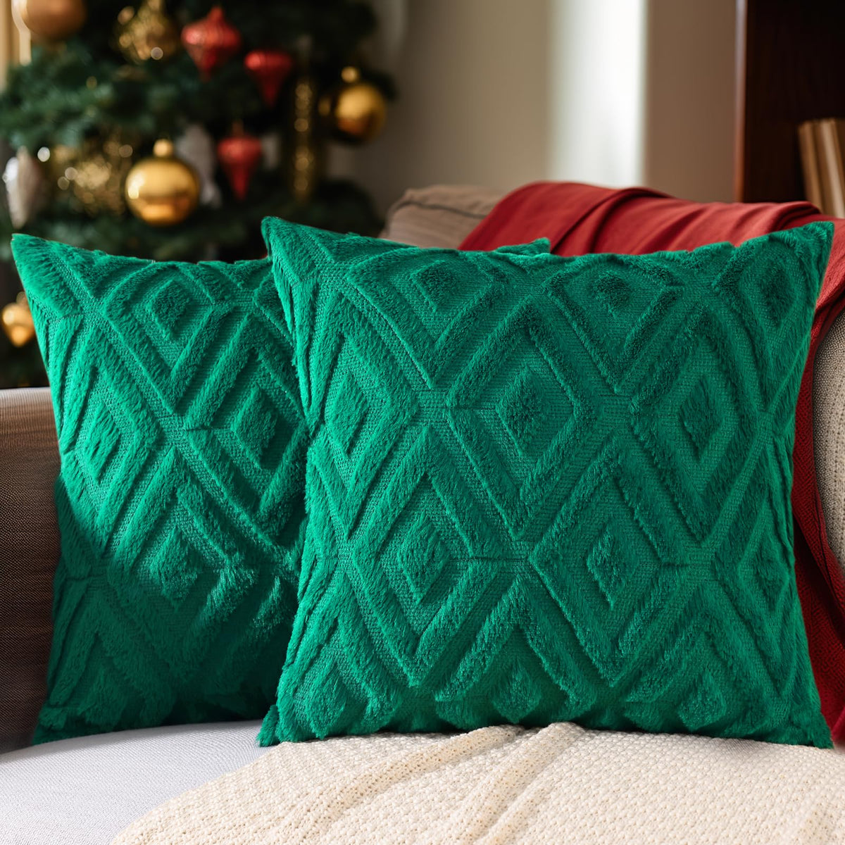 Pallene Fall Cream White Faux Fur Throw Pillow Covers 18x18 Set of 2