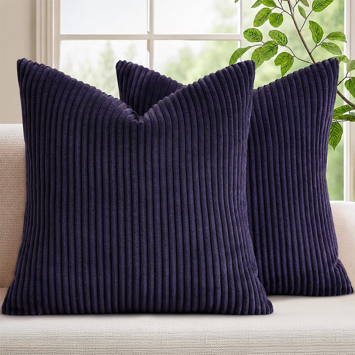 Mecatny Corduroy Fall Throw Pillow Covers 18x18 Set of 2 Cream White