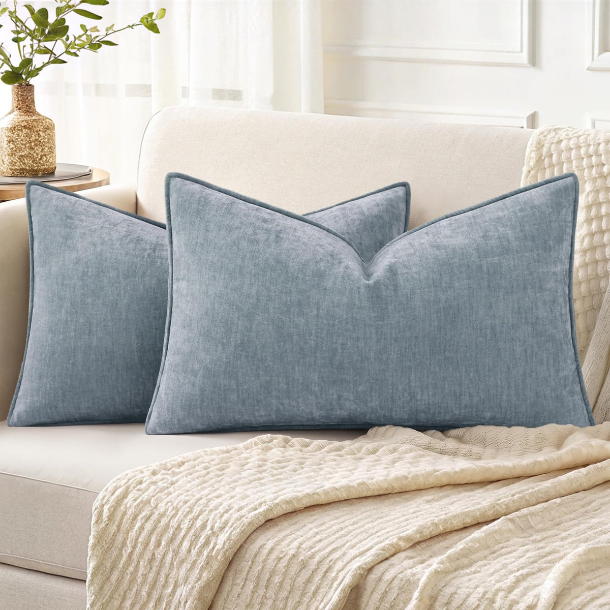 decorUhome Chenille Ultimate Gray Throw Pillow Covers 18x18 Set of 2