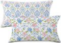 Preppy Blue and Pink Green Floral Throw Pillow Covers Set of 2