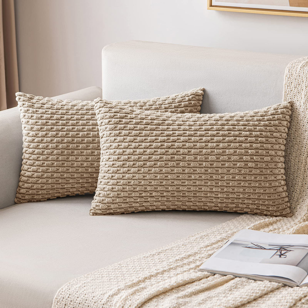 MIULEE Decorative Throw Pillow Covers 20x20 Sage Green Textured Corduroy
