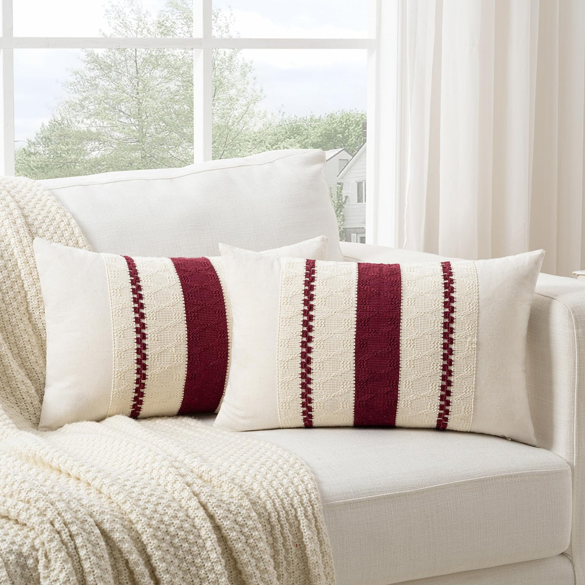 Fancy Homi Set of 2 Boho Olive Green Decorative Throw Pillow Cover 18x18 Inch for Couch Bed Sofa, Aesthetic Modern Organic Farmhouse Home Decor, Soft Cotton Cute Accent Macrame Woven Cushion Case