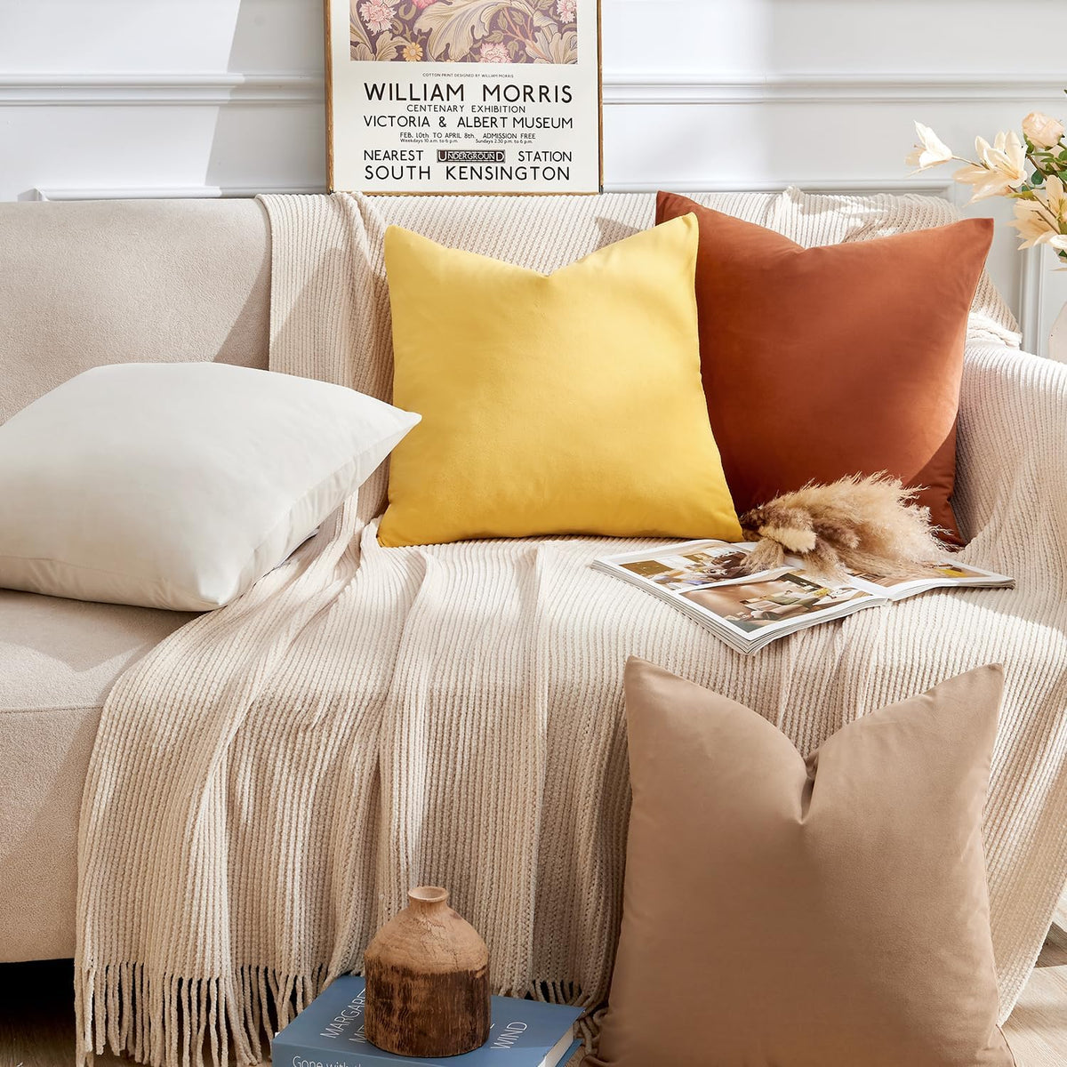 Throw Pillow Covers Rust Set of 2 18x18 Inch Pillow Covers, Soft Velvet Fall Decorative Cases for Couch Sofa Bed, Home Boho Decor, Modern Farmhouse Cushion Covers