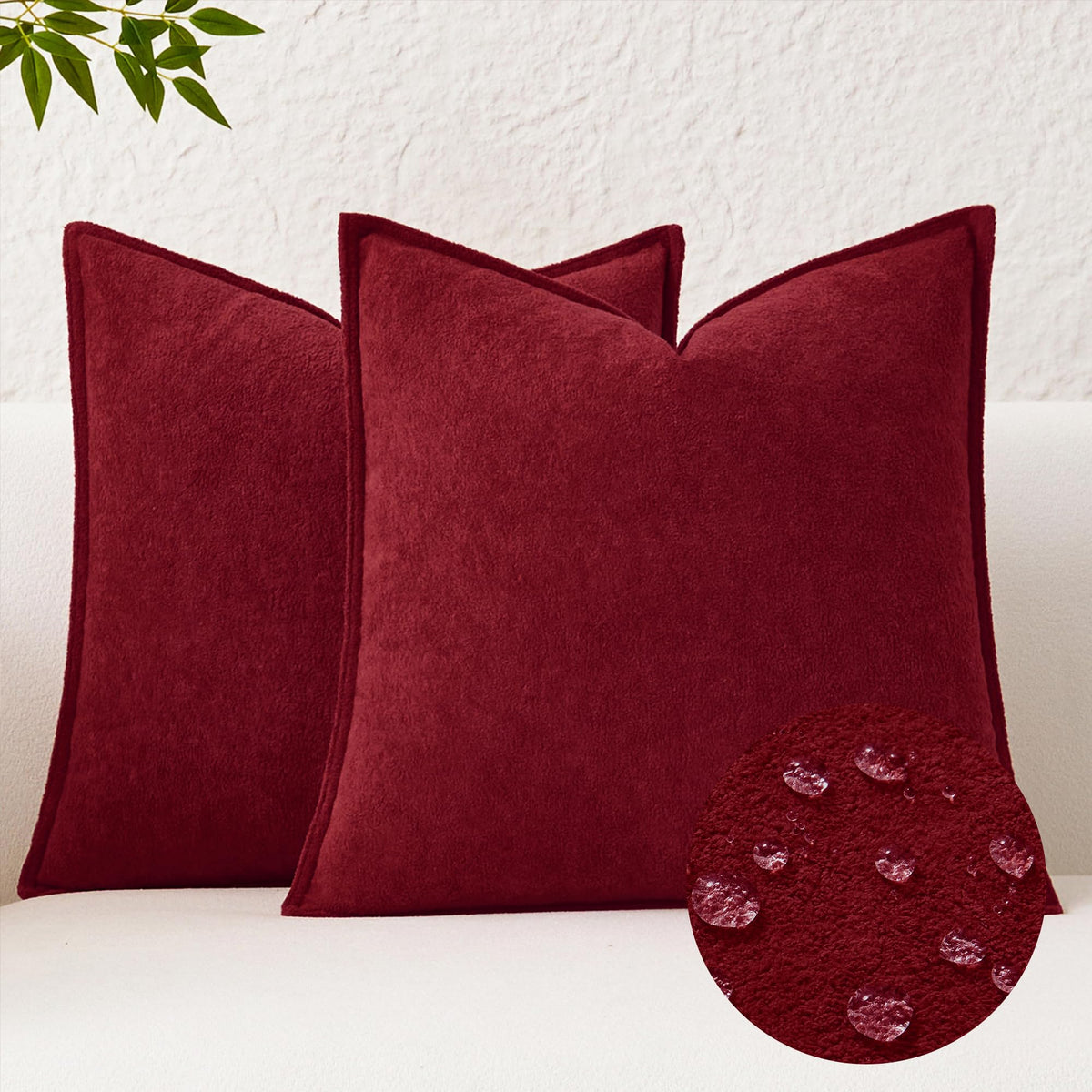 Kevin Textile Soft Waterproof Pillow Covers 20x20 Inch 2 Pack, Moss Green