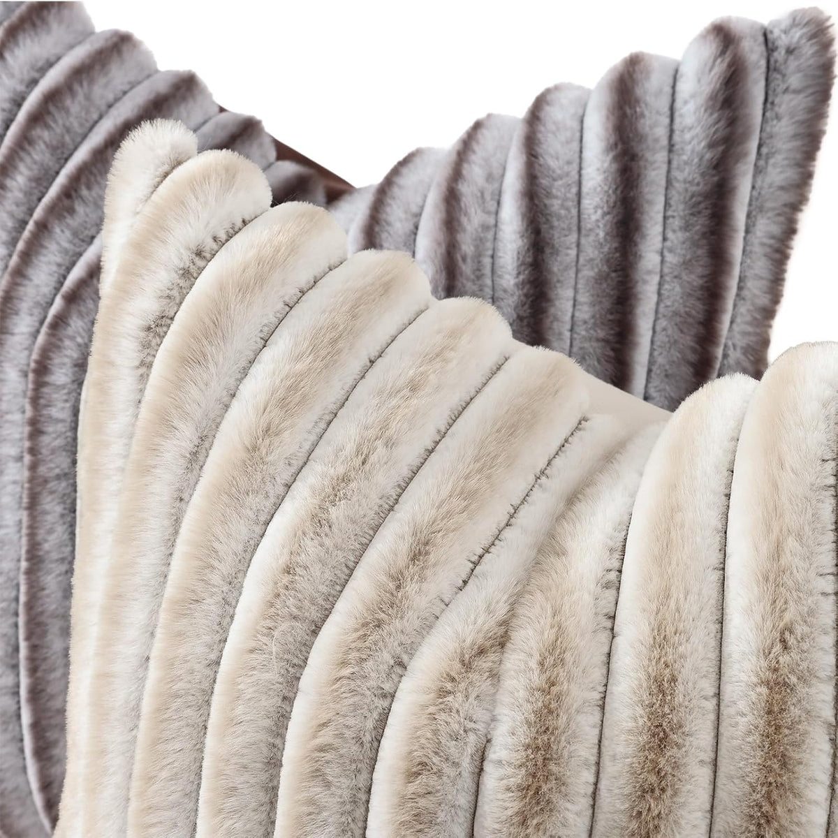 decorUhome Fall Faux Fur Throw Pillow Covers 18x18 Set of 2 Brown White