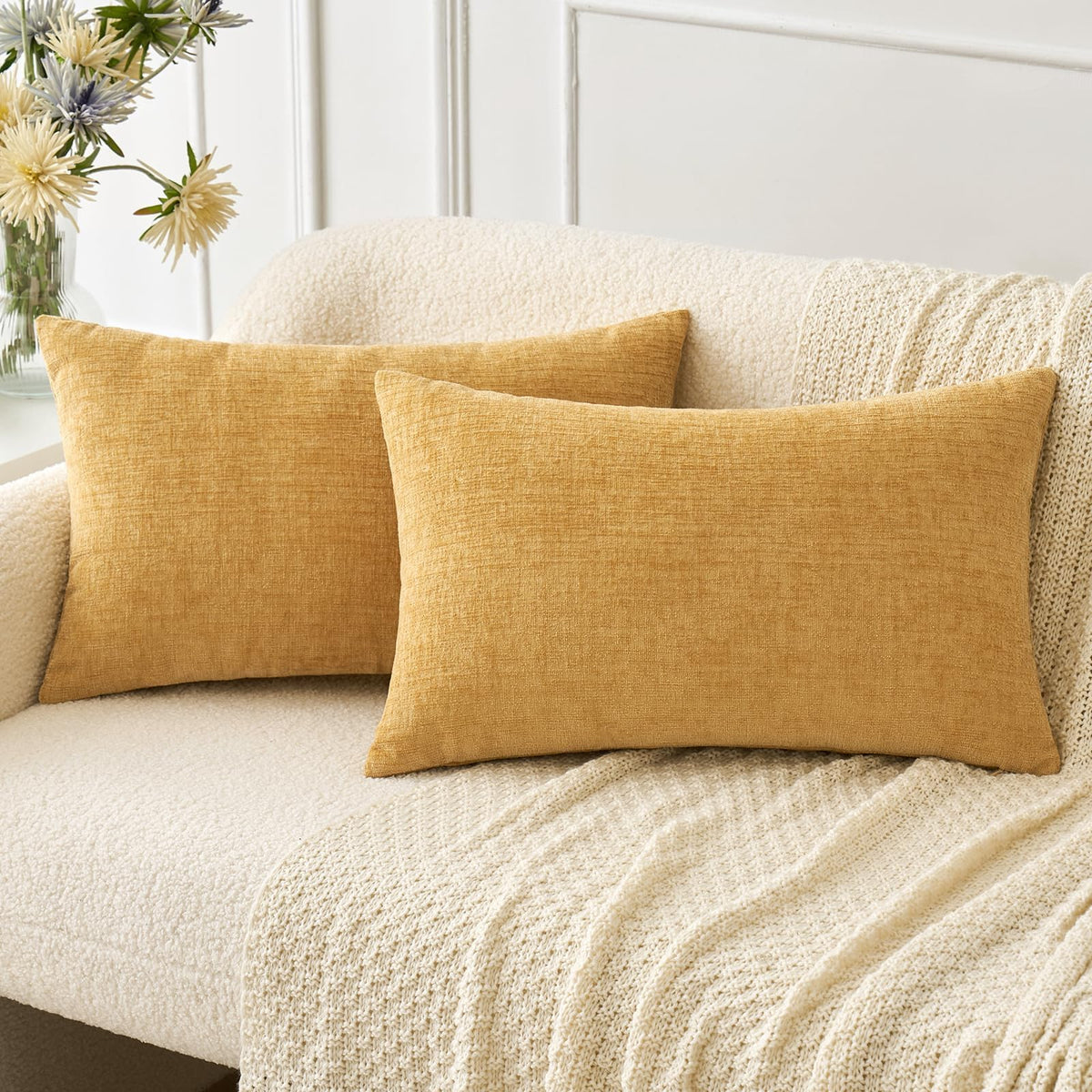 MIULEE Soft Chenille Throw Pillow Covers Green 18x18 Inch Pack of 2