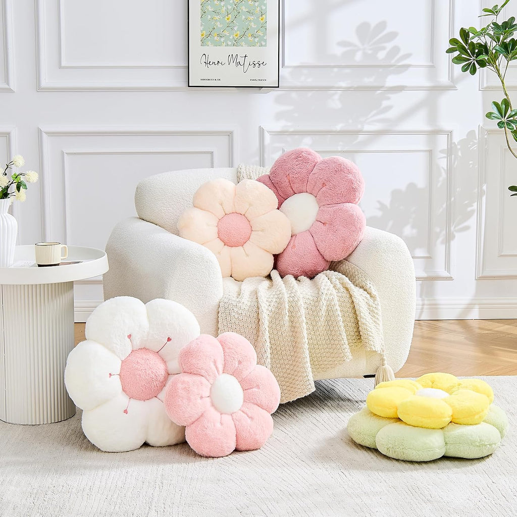 Flower Pillow Cute Flower Shaped Pillows Decorative Throw Pillows Aesthetic Home Decor Floral Daisy Cushion for Bed (Yellow, 14.9 Inch)