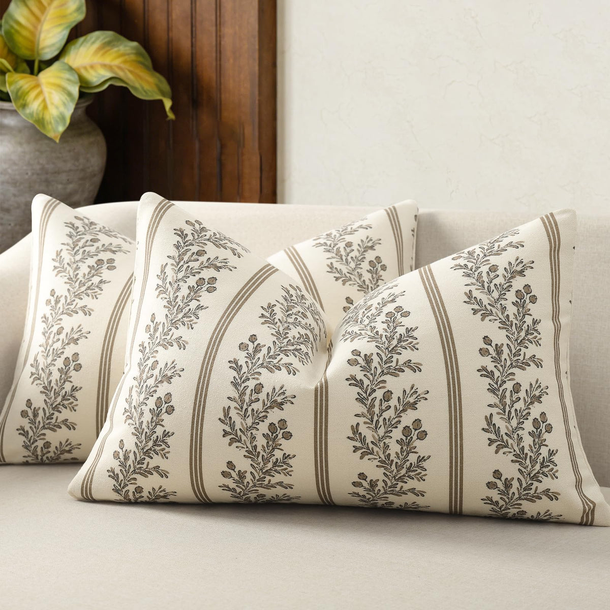 Vintage Throw Pillow Covers 20x20 Set of 2, Striped Floral Pillow Cover Botanical Patterned Decorative Cushion Covers Modern Farmhouse Home Decor for Sofa Couch Bed Living Room, Light Blue