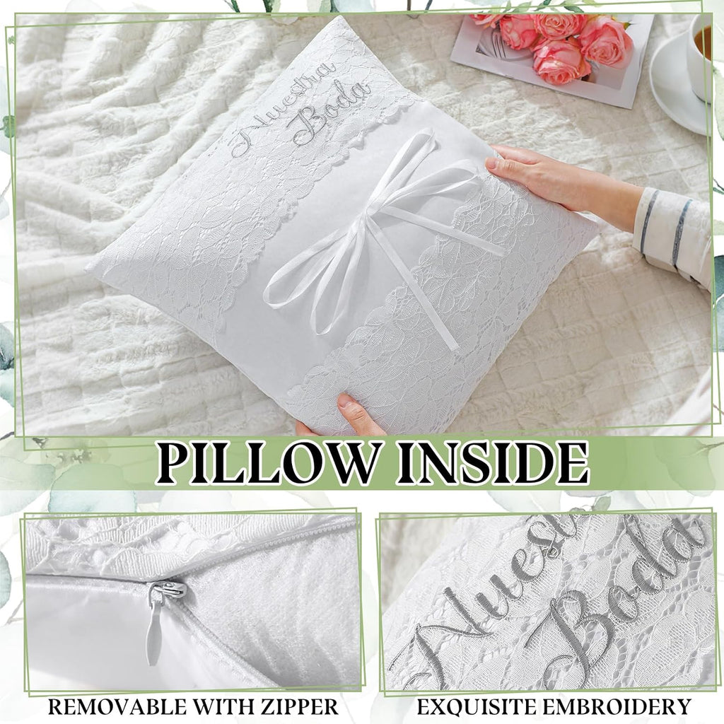 Mixweer 2pcs Wedding Embroidered Kneeling Pillows Covers, Nuestra Boda