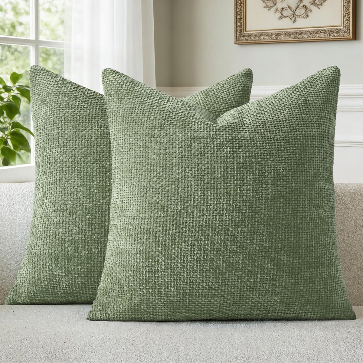 a moment Grey-Beige Chenille Throw Pillow Covers 16x16 Inch Pack of 2 Modern Decorative Throw Pillow Cases Farmhouse Cross Throw Pillowcases Home Decor for Sofa Bedroom Living Room