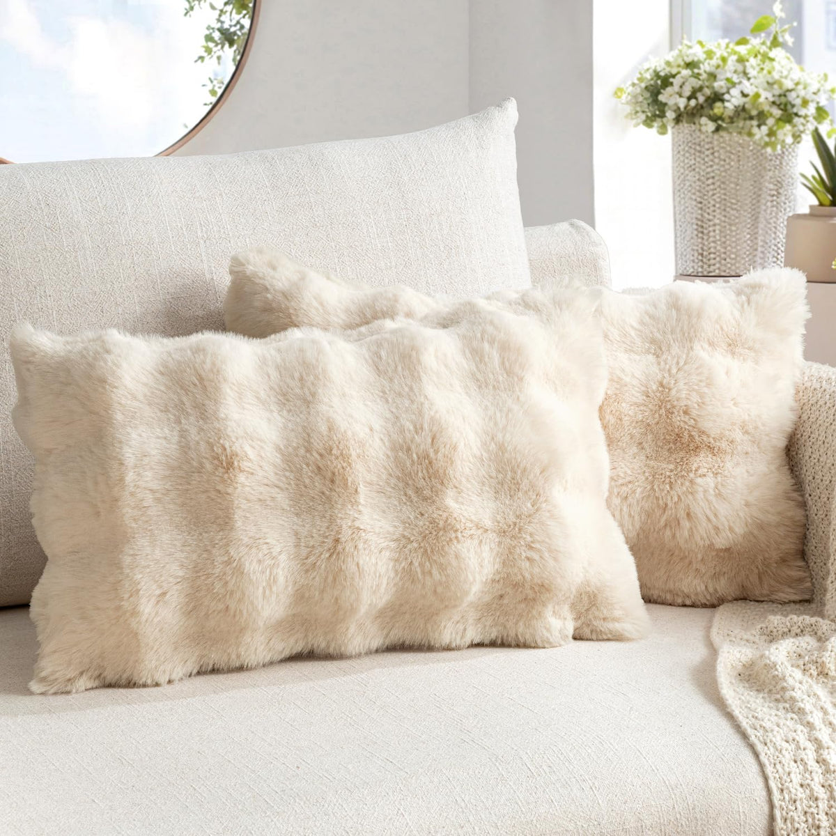 MIULEE Pack of 2 Faux Fur Fluffy Pillow Covers 18x18 Inch, Khaki