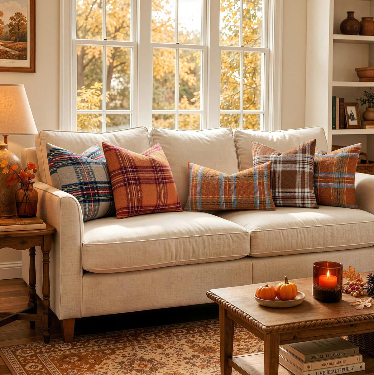 MIULEE Fall Plaid Decorative Pillow Covers Set of 2 18x18 Rust