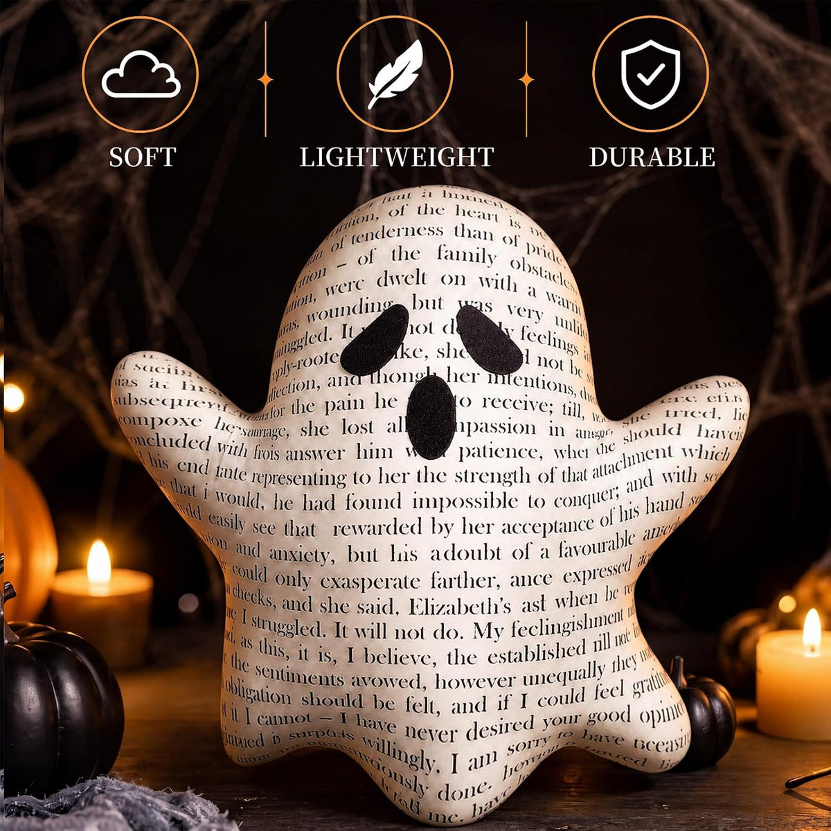 RattanView Ghost Halloween Pillow Vintage Book Page Plush Throw Decor