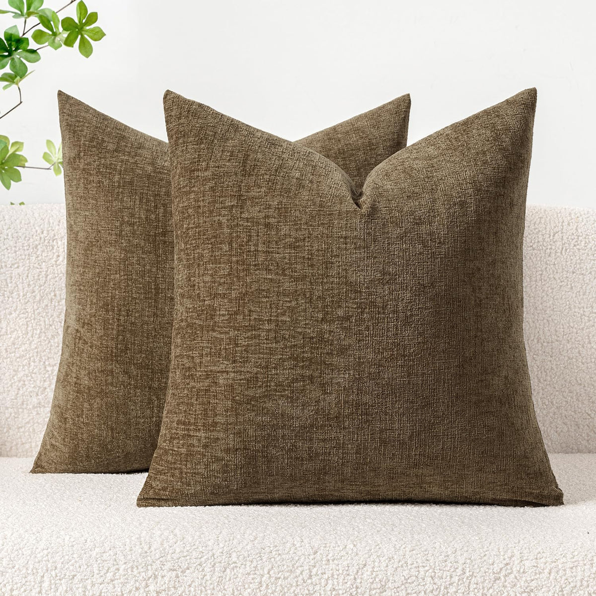 MIULEE Soft Chenille Throw Pillow Covers Green 18x18 Inch Pack of 2