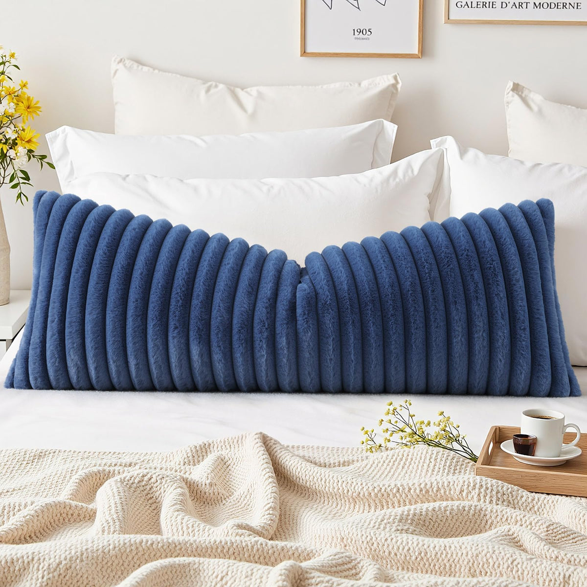 decorUhome Fall Faux Fur Throw Pillow Covers 18x18 Set of 2 Grey Blue