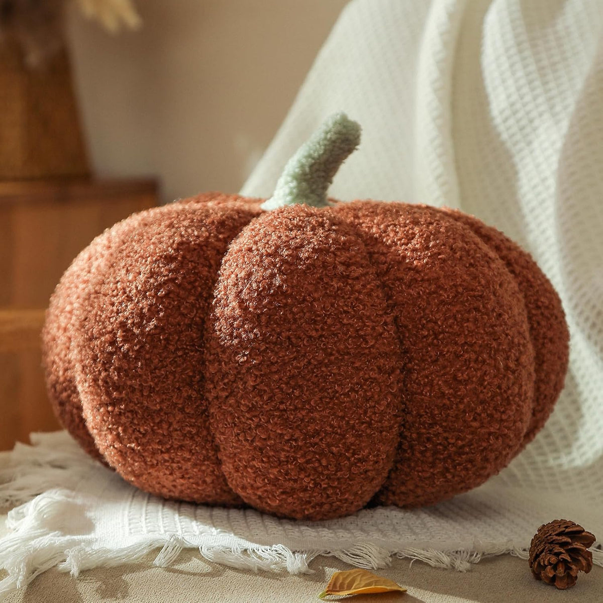 YRXRUS Halloween Pumpkin Pillows, Brown Pumpkin Shaped Throw Pillows Gifts, Fall Room Decoration, Small Cute Halloween Pillow, Teddy Fleece Small Cute 4x7 Inches Pillow for Natural Decor