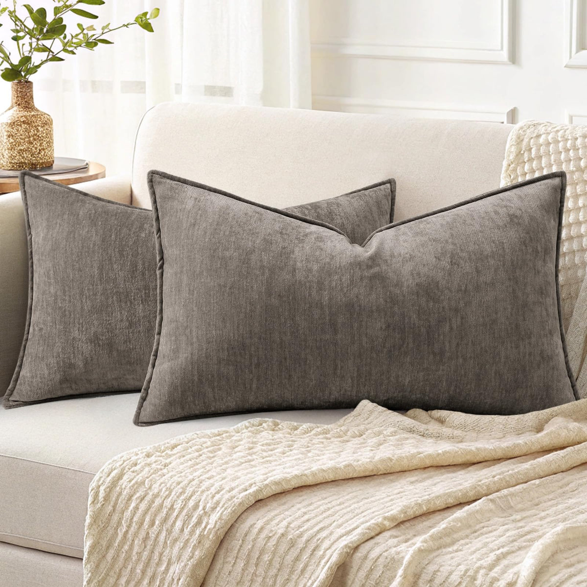 decorUhome Chenille Ultimate Gray Throw Pillow Covers 18x18 Set of 2