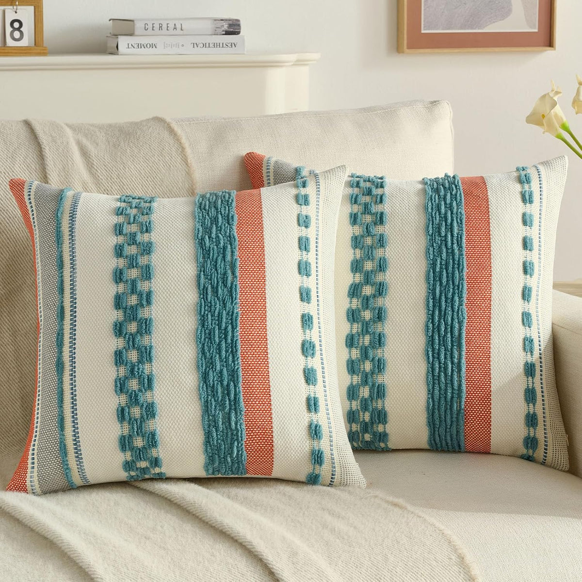 FUTEI Pack of 2 Chenille Throw Pillow Covers 45 x 45 cm,Teal