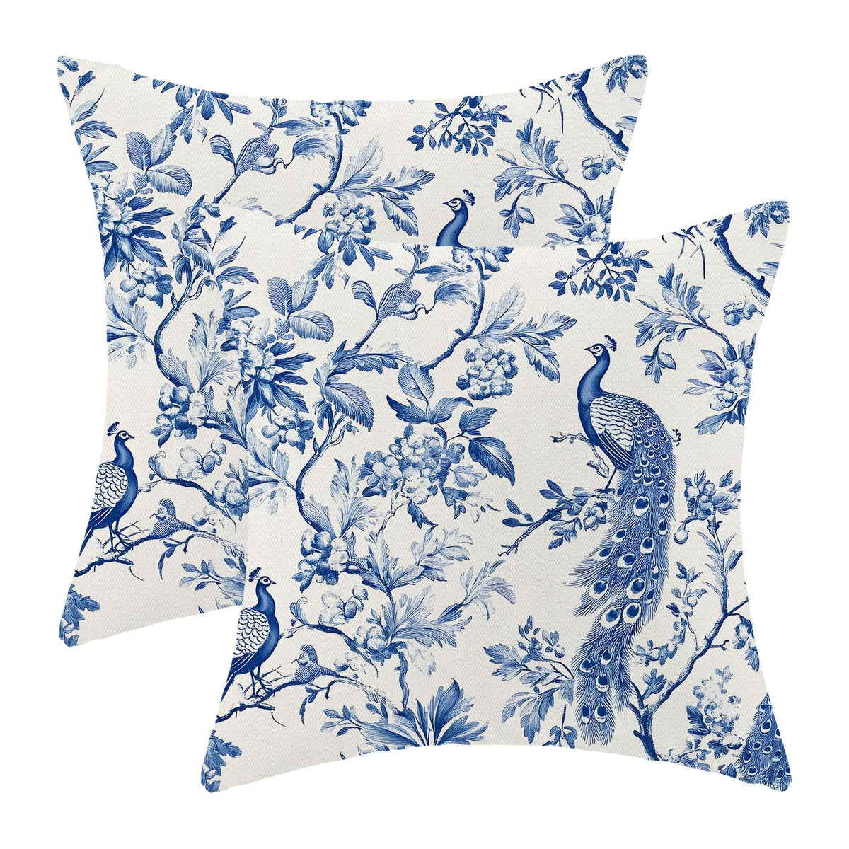 CXMEIFLY Spring Floral Birds Pillow Covers 22 x 22 Inch Set of 2 for Chinoiserie Flowers Decor Throw Pillows Blue and White Plant Outdoor Decorative Cushion Cases for Couch Bed Decorations