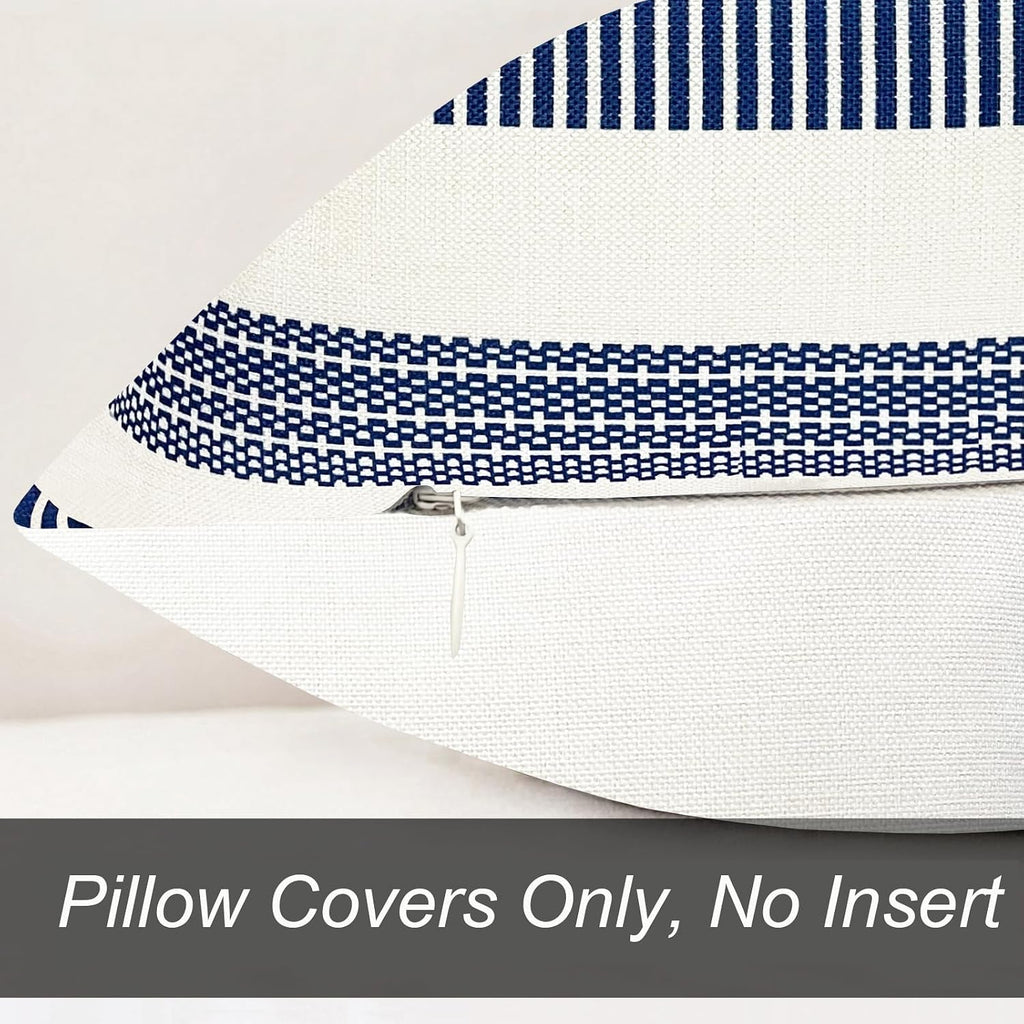 Farmhouse Boho Striped Throw Pillow Covers 18x18 inch Set of 2 Navy Blue