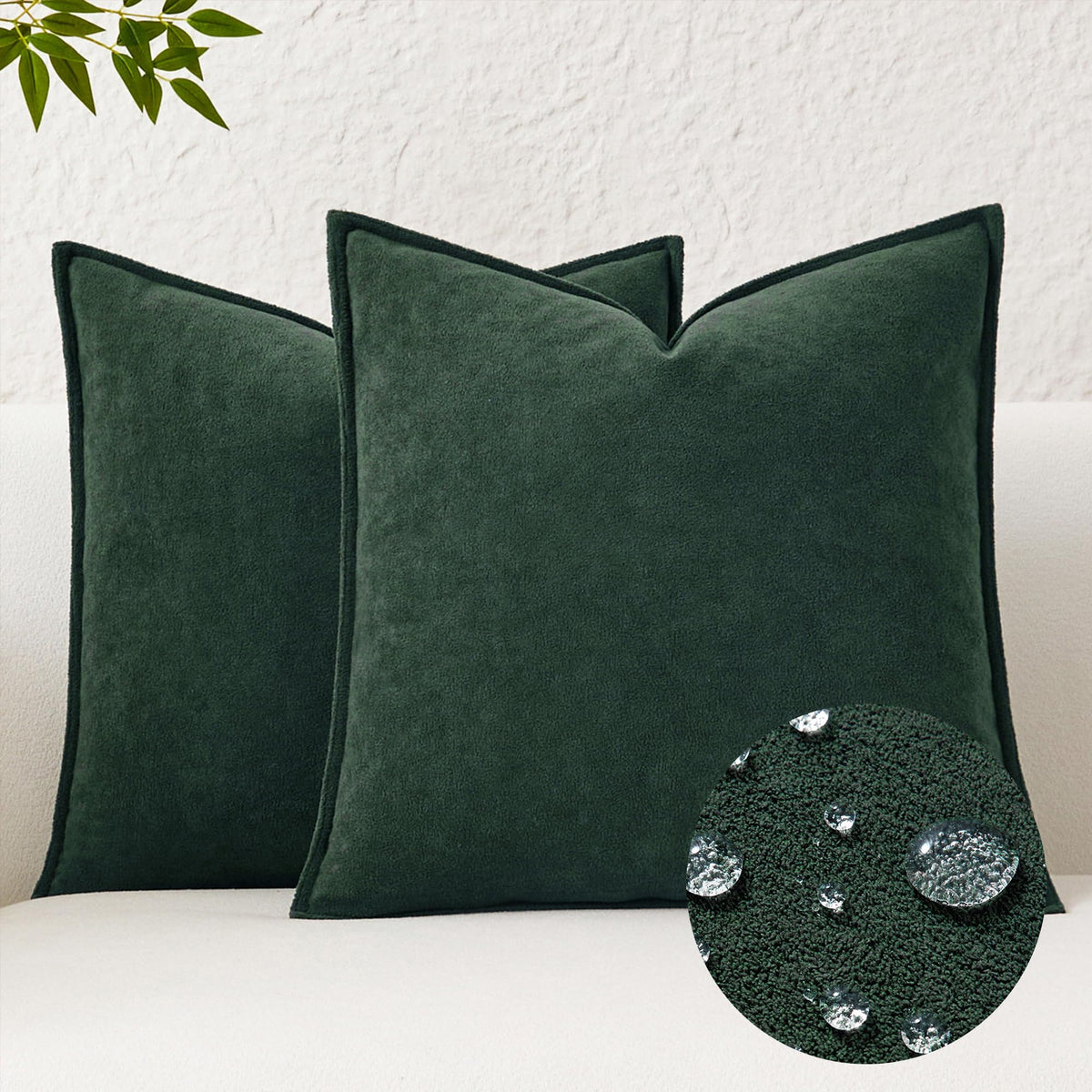 Kevin Textile Soft Waterproof Pillow Covers 20x20 Inch 2 Pack, Moss Green