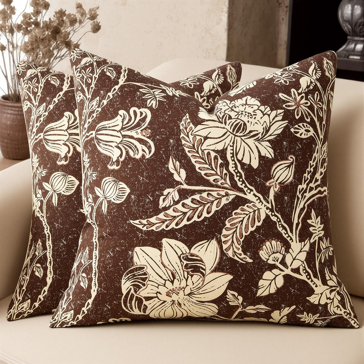 Cotton Navy Blue 18x18 Floral Decorative Sofa Couch Throw Pillow Covers