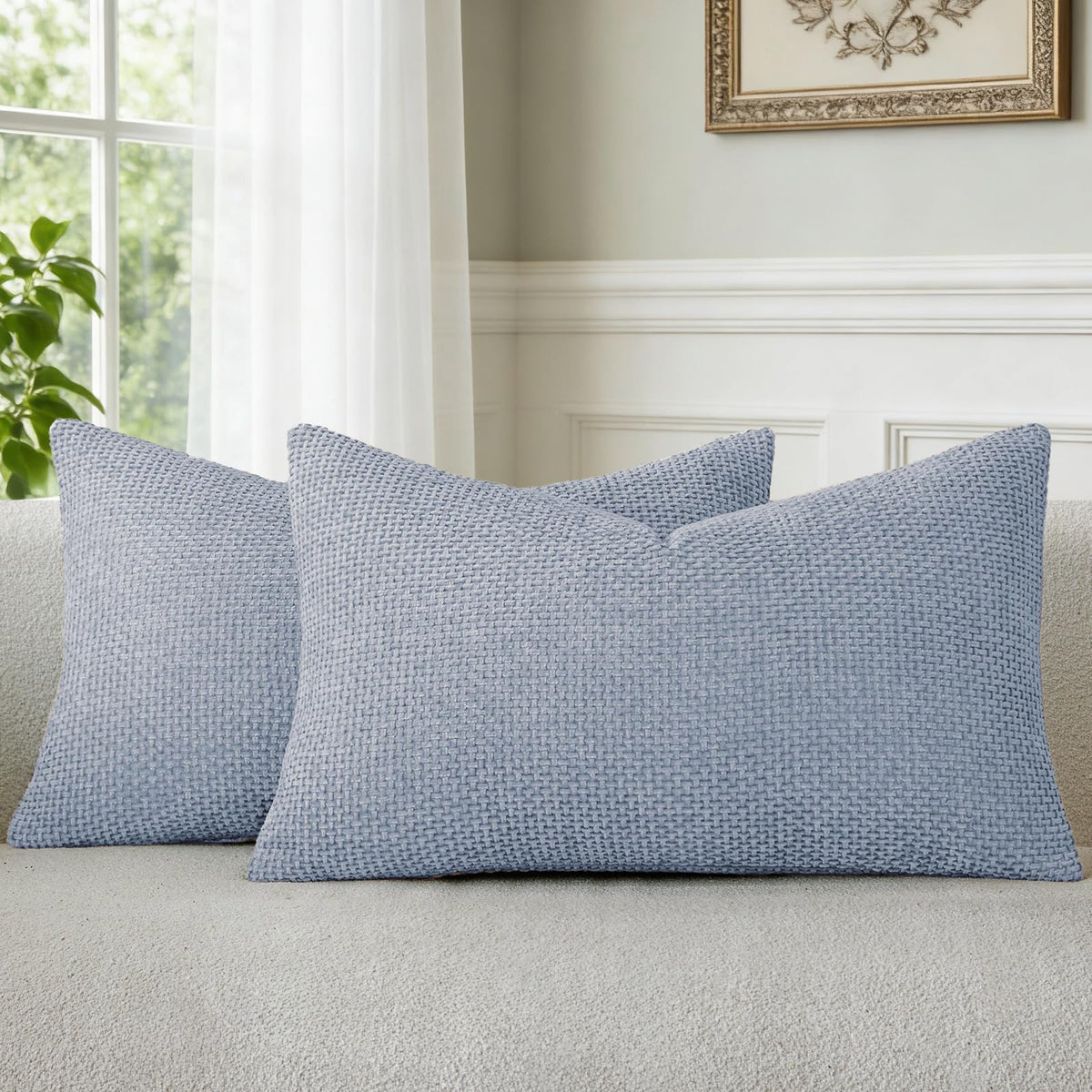 a moment Grey-Beige Chenille Throw Pillow Covers 16x16 Inch Pack of 2 Modern Decorative Throw Pillow Cases Farmhouse Cross Throw Pillowcases Home Decor for Sofa Bedroom Living Room