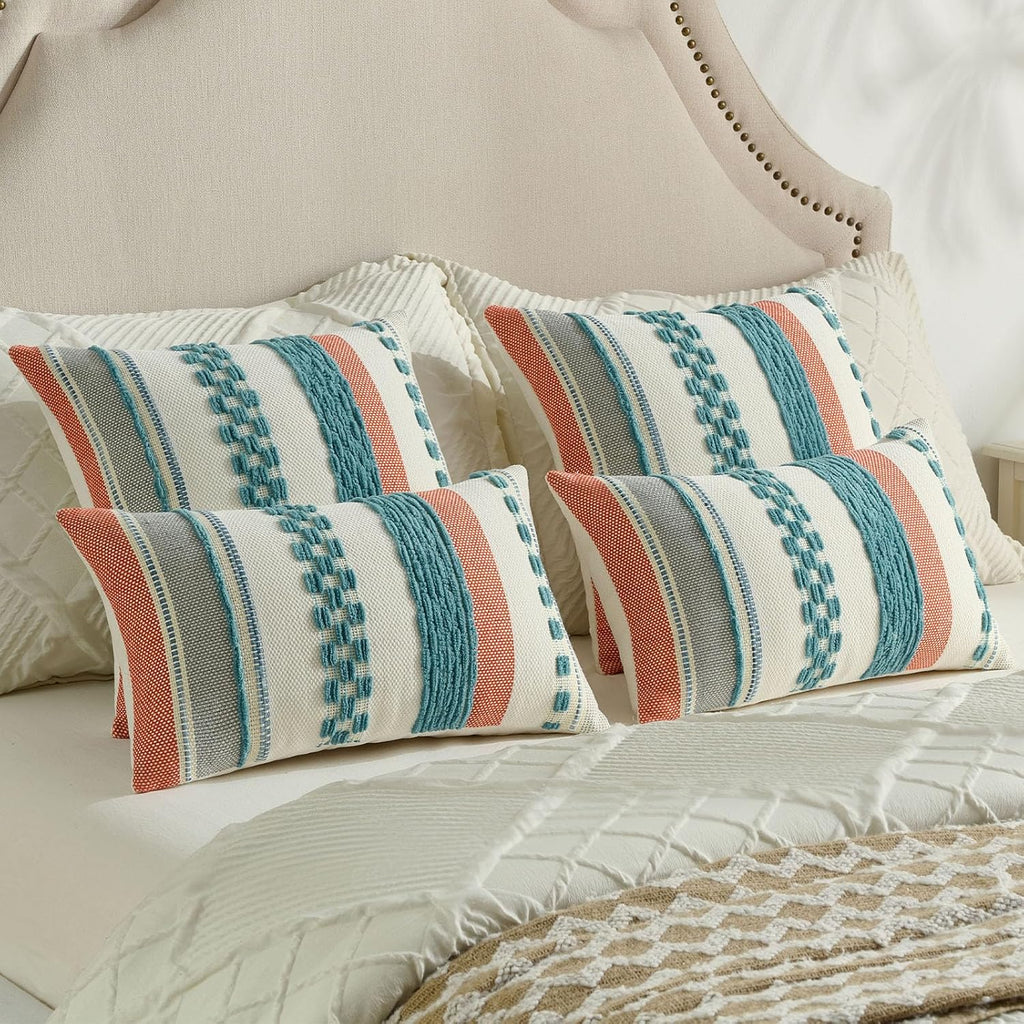 FUTEI Pack of 2 Chenille Throw Pillow Covers 45 x 45 cm,Teal