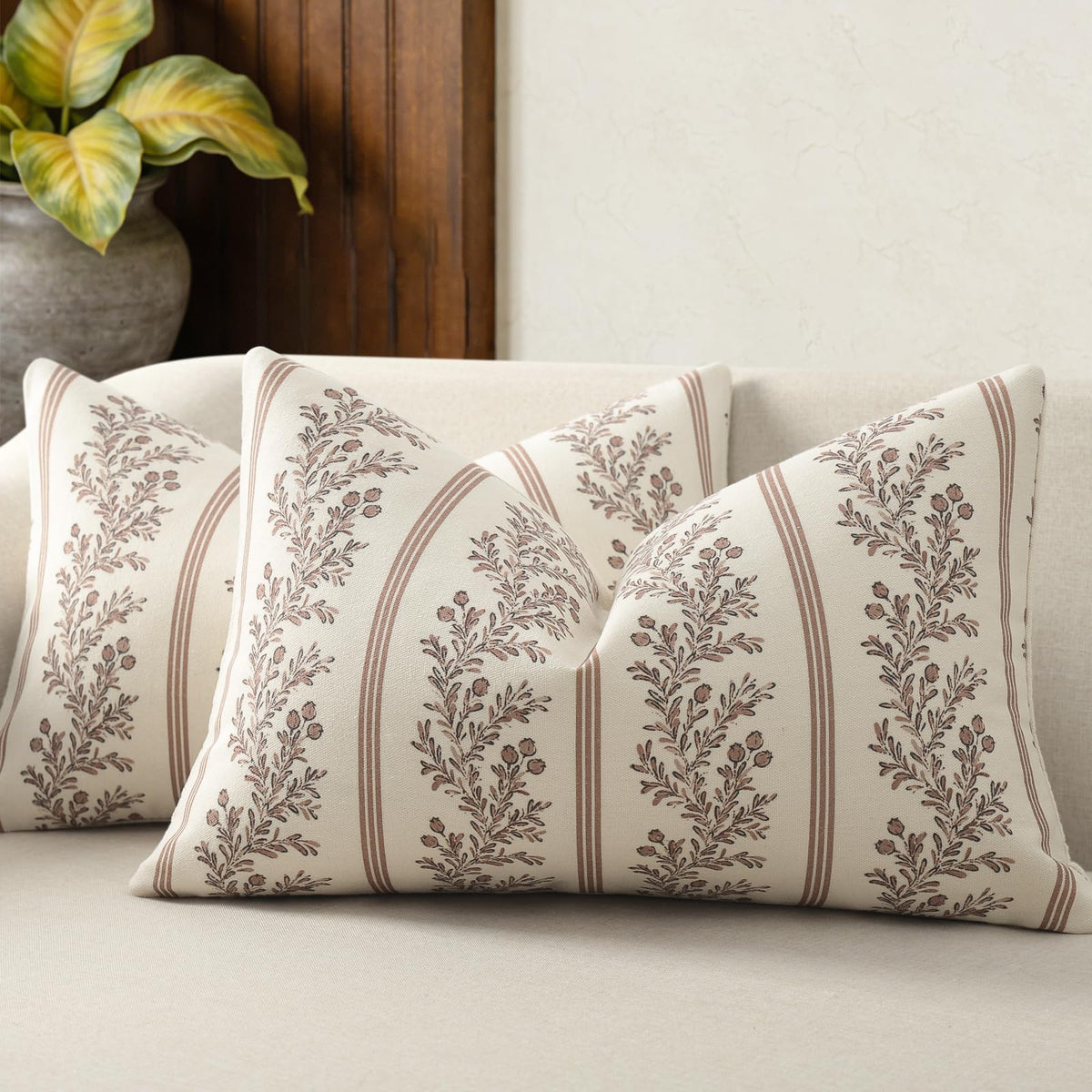 Vintage Throw Pillow Covers 20x20 Set of 2, Striped Floral Pillow Cover Botanical Patterned Decorative Cushion Covers Modern Farmhouse Home Decor for Sofa Couch Bed Living Room, Light Blue