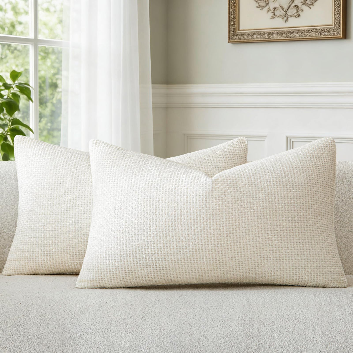 a moment Light Green Chenille Throw Pillow Covers 20x20 Inch Pack of 2 Modern Decorative Throw Pillow Covers Farmhouse Cross Covers Home Decor for Sofa Bedroom Living Room Spring