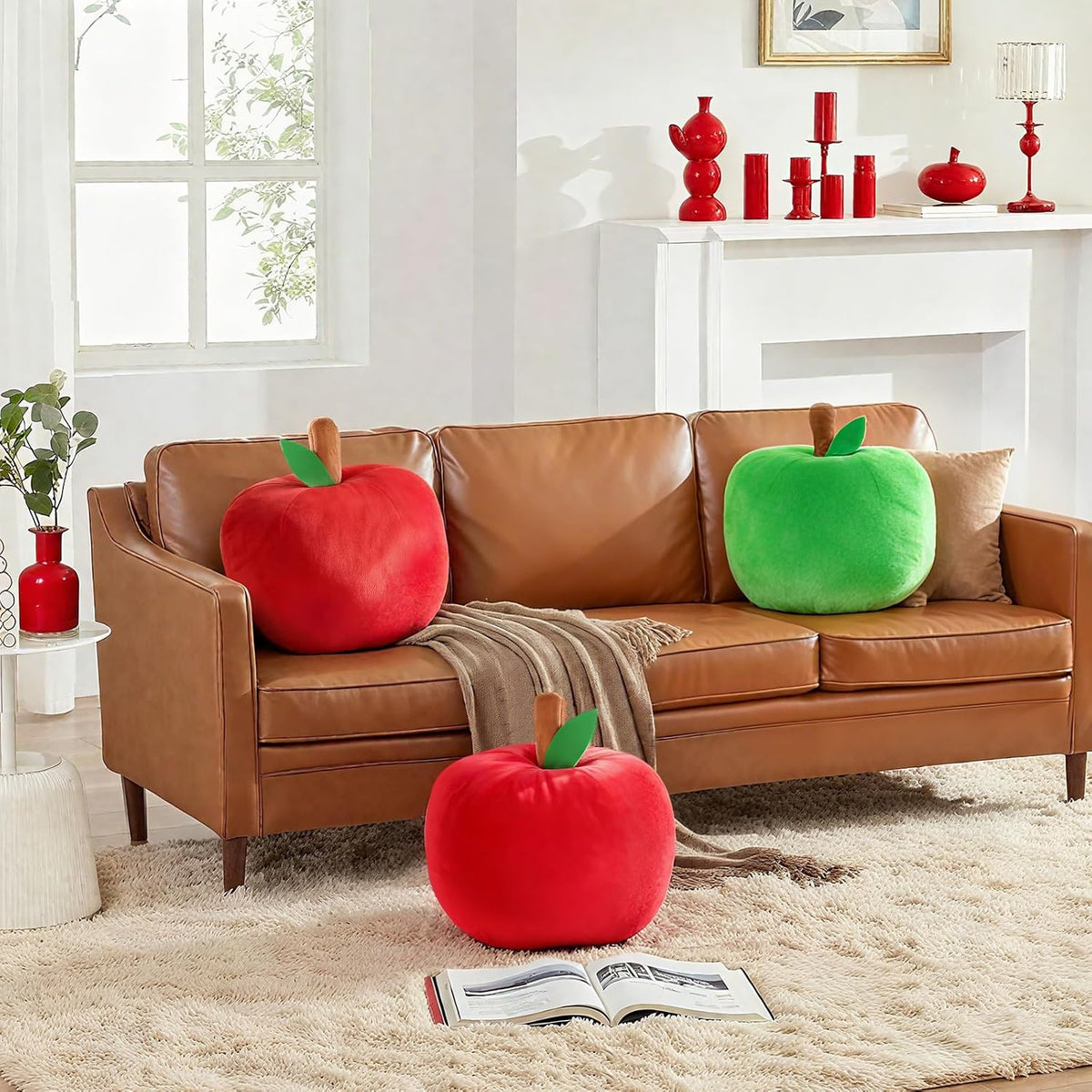LANPU Cute Apple Shaped Plush Pillow – Soft Fruit Cushion for Couch