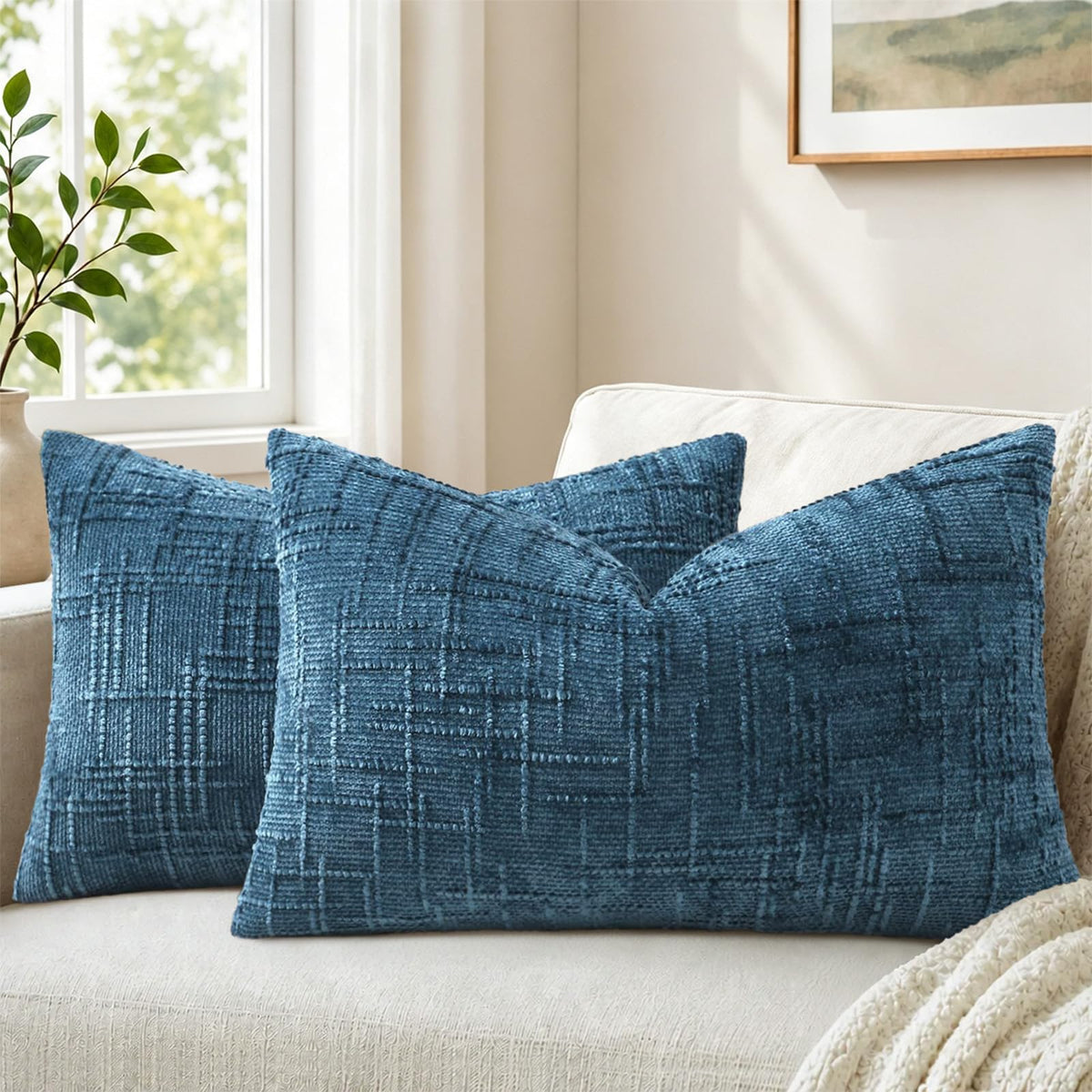 Pallene Cream White Textured Chenille Throw Pillow Covers 18x18 Set of 2
