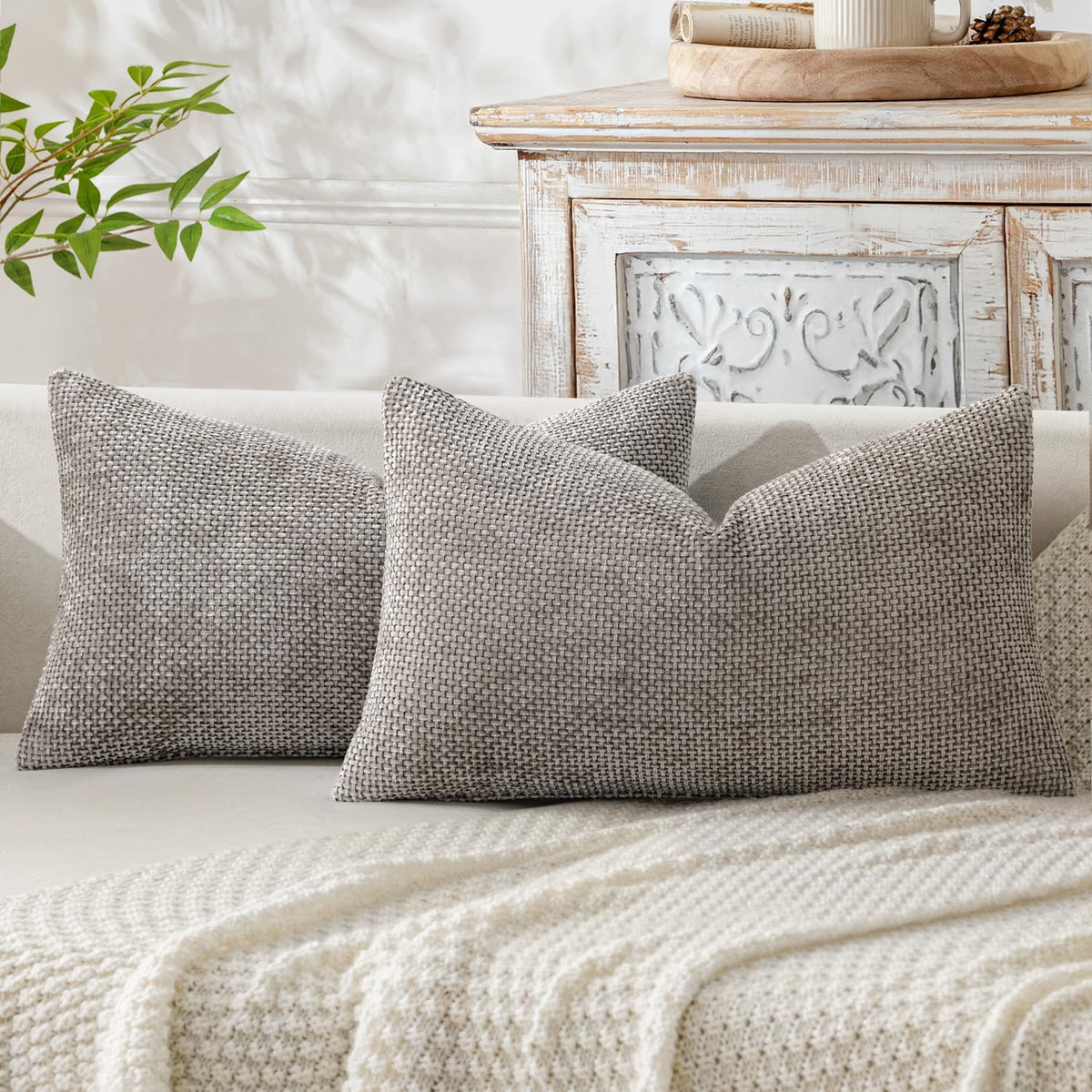 MIULEE Decorative Couch Throw Pillow Covers 20x20 Inch Neutral Beige 2 Pack