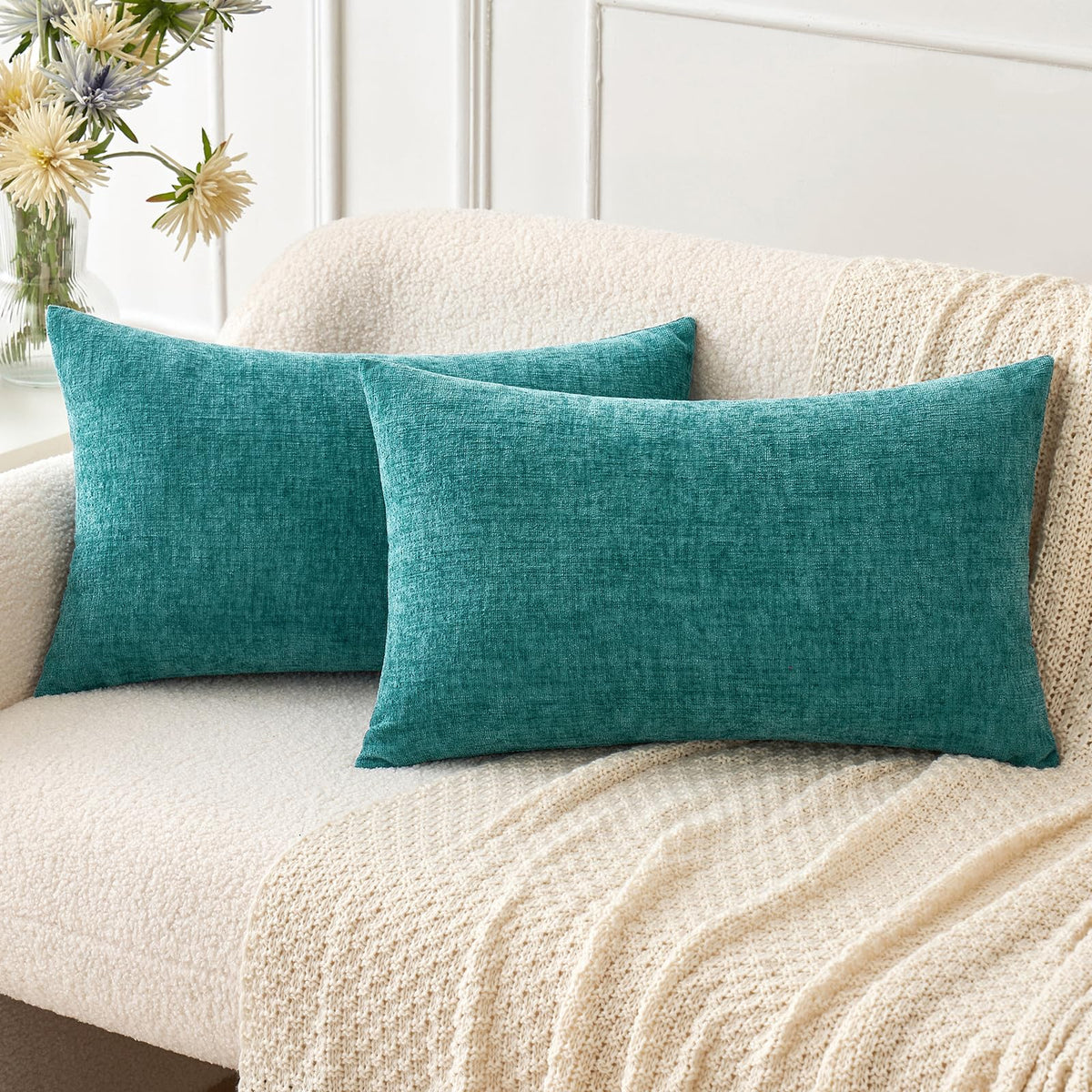MIULEE Soft Chenille Throw Pillow Covers Green 18x18 Inch Pack of 2