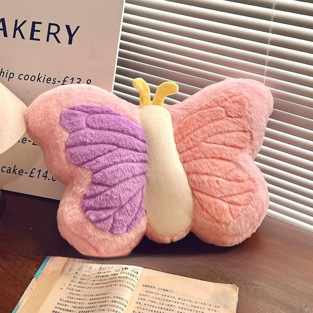 Cute Whimsical Butterfly Pillow Velvet Plush - Pink Decor Accent Cushion for Sofa, Dorm & Living Room, Gift for Throw Pillow Teens Room(Blue)